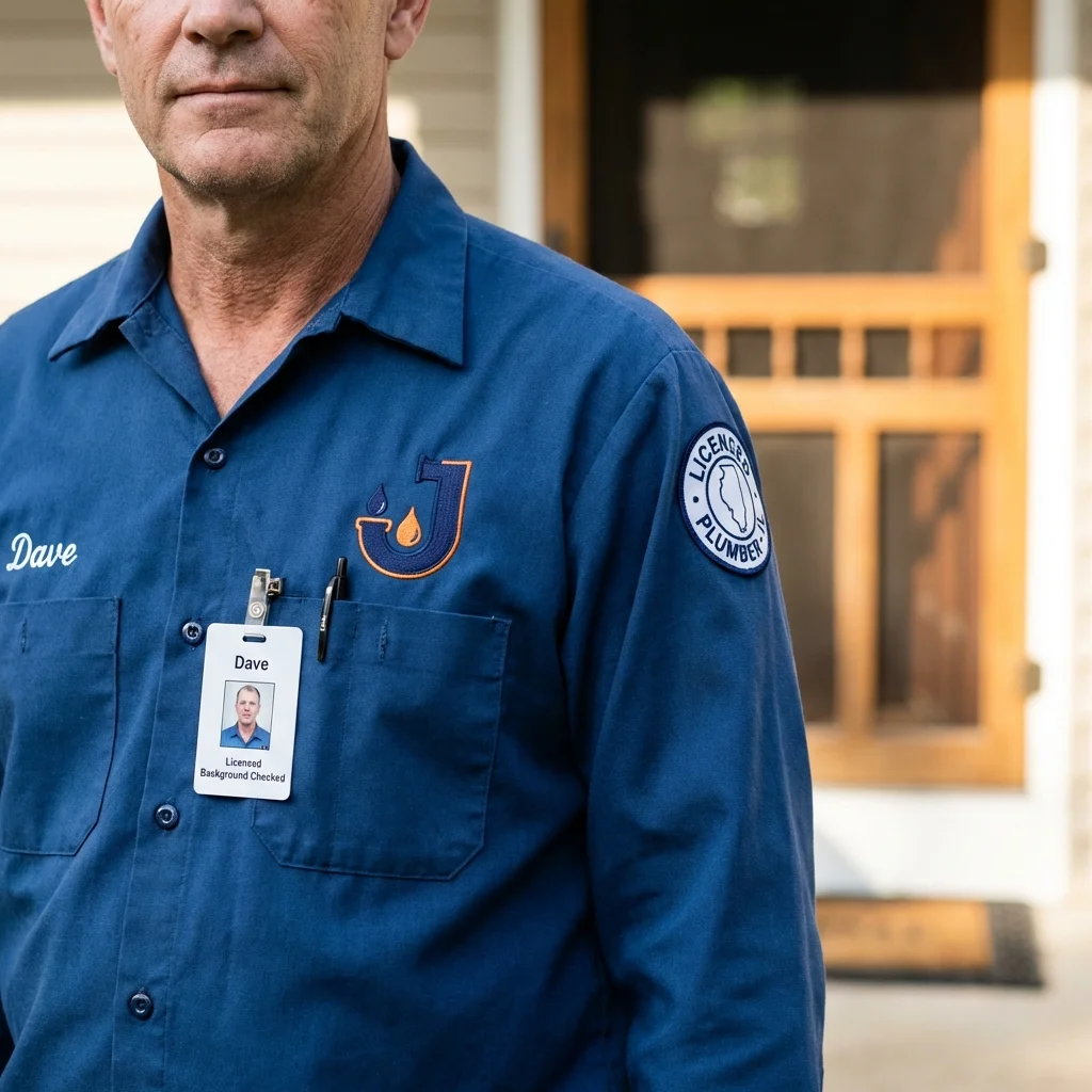 Licensed plumber showing ID badge in West Helena, AR
