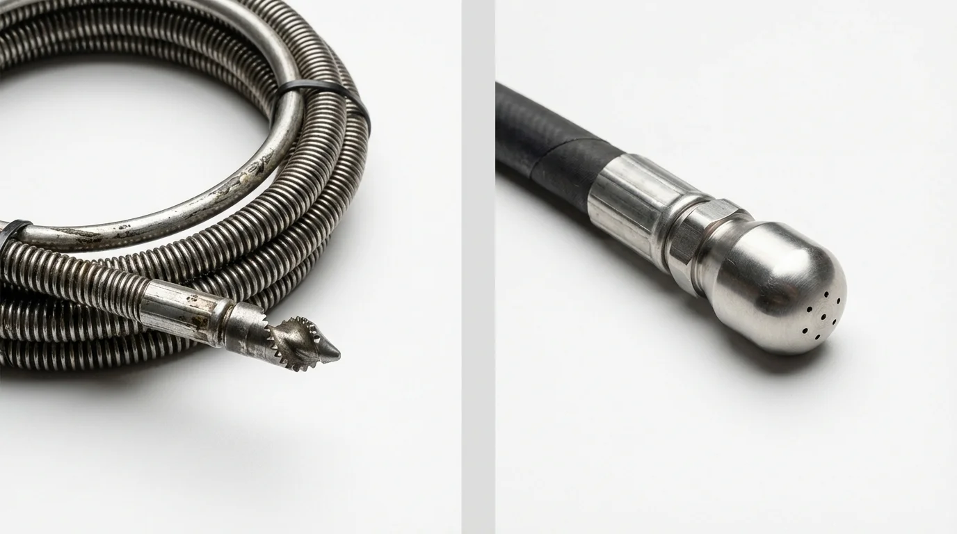Drain snake cable and hydro jetting nozzle used for drain cleaning in West Helena, AR