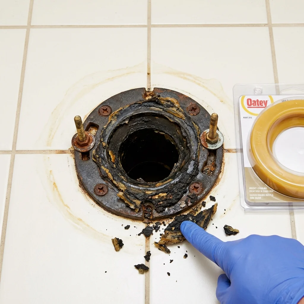 Failed wax ring showing water seepage at the base of a toilet in a West Helena, AR home