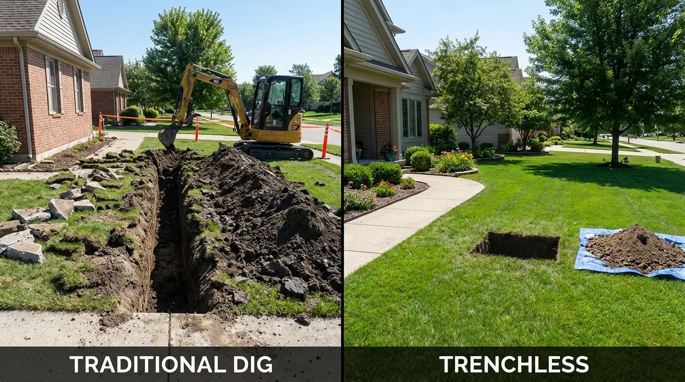 Trenchless sewer repair with minimal yard damage versus traditional excavation in West Helena, AR
